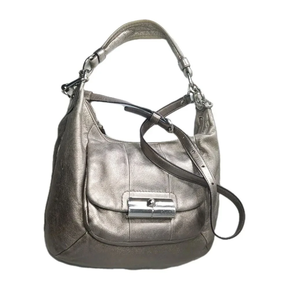 Coach Kristin 18810 Leather Hobo Shoulder Bag Y2k Metallic Light Gold Pewter